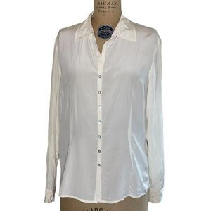 Vintage silk cream white satin button down shirt - Worthington size large